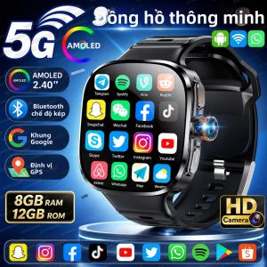 GUHUAVMI | Đồng Hồ Thông Minh 4G 5G SIM Card Dành Cho Nam 8GB+128GB Màn Hình AMOLED 2.4 GPS WiFi Gọi Video Ứng Dụng Xã Hội Hệ Điều Hành Android