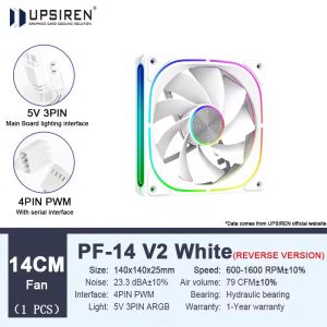 UPSIREN PF-14 V2 140MM ARGB Performance Chassis Fan 600-1600RPM Hydraulic Bearing 5V-3PIN ARGB/4PIN PWM 9 blades Prism Halo Fan