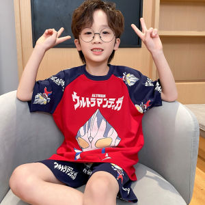 Pikachu Childrens Summer Sleepwear Short Sleeve round Neck Home Clothes Set Thin Cotton Pyjamas for Boys Suitable for All Ages