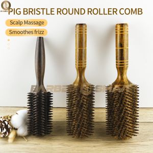 Professional Boar Bristle Round Hair Brush for Women and Men Hair Styling Comb Salon Hairdressing Hairdresser Wood Round Brush