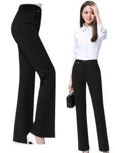 Affordable High-Waist Straight-Leg Work Pants Womens Professional Elastic Waist Black Pants Office Wear Long Trousers