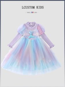 French Lcustom Princess กระโปรง เด็กผู้หญิง เสื้อสเวตเตอร์ วันเกิดนางเงือก เดรส ทันสมัย เสื้อผ้าเด็ก ผ้าฝ้าย ผ้า กระโปรงทรงเอ