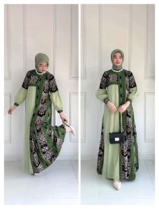 SAHEERA DRESS GREEN -COUPEL KEMEJA BAJU TENUN BLANKET