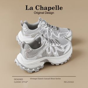La Chapelle | Silver Mesh Dad Shoes Female Breathable Summer Chunky Sole