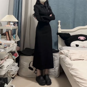 Hebenv Style Wrap Skirt Polo Dress Womens New 2026 Autumn Winter Long Dress A-Line Silhouette Standard Fit Casual Wear