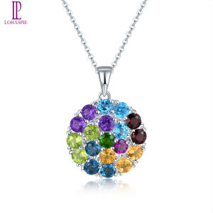 Mulit Gemstone Solid 925 Sterling Silver Pendant Natural African Amethyst Rhodolite Garnet London Blue Topaz Fine Jewelry