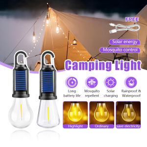 Outdoor Solar Camping Light Portable Waterproof Tent Lamp Type-C Rechargeble Tungsten Light with Clip Hook Hiking Camping Set Equipment