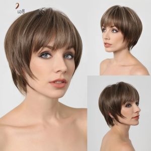 Easihair วิกผมผู้หญิงสั้นผมสั้นสีบลอนด์วิกผมบ็อบตัดมาพร้อมผมม้าทนความร้อนสำหรับงานปาร์ตี้คอสเพลย์ผมปลอม
