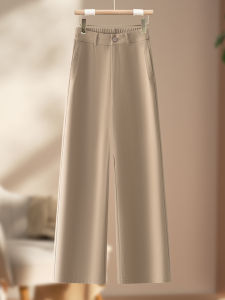 MEITESIJIAONU | Quần Dài Ống Rộng Chất Liệu Tencel Linen Đai Cao Co Dãn Màu Khaki
