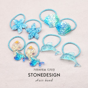 Princess Blue Dreaming Mermaid Hair Tie Girls Shiny Shell Starfish Non-Damaging Hair Elastic Children Hair Accessories