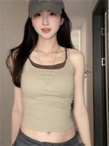 Áo Vest Không Dây Đeo Vai Hai Mảnh Kiểu Mỹ Màu Tương Phản Áo Vest Nữ Áo Vest Một Mảnh Áo Vest Không Dây Đệm Ngực Áo Vest Mặc Ngoài Trời