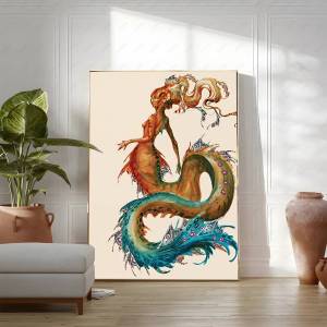 Bandai | Vintage Monster Poster Prints For Living Room Home Decor Dark Academy Myths Mermaid Siren Fairy Monster Canvas Painting Wall Art