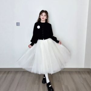 CHANGTONG | Elegant Age-Reducing OOTD Knitwear Set Mesh Skirt