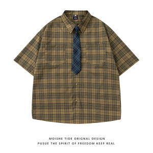 Retro College Style Plaid Short Sleeve Shirt Loose Men Women Summer Lazy Style Tie Shirt Youth Trend Summer Casual Shirt