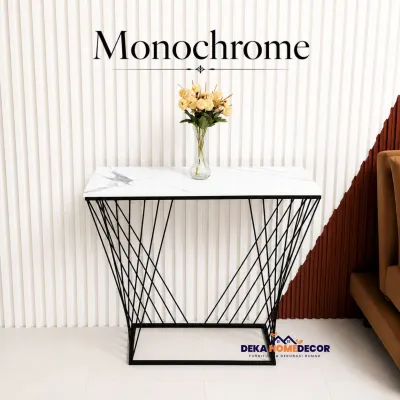 Meja Konsol Modern Minimalis CRISA Top HPL Motif Marmer Glossy Elegan Besi Gold Mewah Meja Foyer Furniture Ruang Tamu Industrial