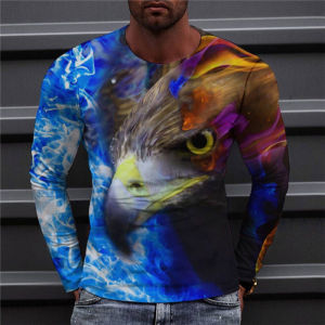 Fashionable round Neck Printed Top Mens Long Sleeve T-Shirt Milk Silk Fabric European Simple Style Spring Autumn Youth Popular Loose Fit
