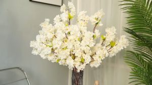 65CM Artificial Cherry Blossom Flower Branches Silk Spring Peach Blossom Bouquet Fake Flower Stems for DIY Wedding Home Decoration