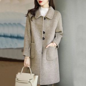 LEMON woolen coat womens 2025 autumn and winter new small thickened Korean version loose high-end medium and long woolen coat tide