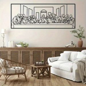 CIFbuy | CIFBUY Metal Wall Art Da Vinci Last Supper Religious Jesus Line Art Decor for Home Living Room