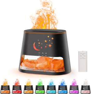 Ultrasonic Essential Oil Diffuser Himalayan Salt Aromatherapy Air Humidifier with 8 Colors Flame Effect Cool Mist Humidifiers