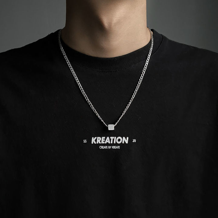 Dây chuyền nam nữ kiểu lặc 3mm kèm mặt vuông nhỏ hip hop thép titan ...