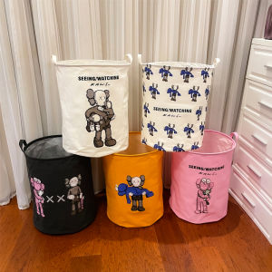 ถังเสื้อผ้าสกปรกทรงกลมขนาดใหญ่ ถังใส่เสื้อผ้ารุ่นการ์ตูนพับได้สำหรับใช้ในบ้าน สำหรับเด็กและสต็อกของเล่นในห้องน้ำ