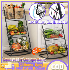Kitchen Vegetable Basket Rack Fruit Storage Rack 2/3 Layers Floor Stand Storage Basket Multi Functional Storage Rack Removable Snack Rack Organizer Wire Mesh Basket Dirty Clothes Basket Rack For Home Kitchen Bathroom Office