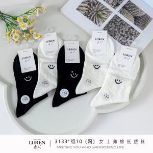Womens Breathable Cotton Socks Thin Short Tube Summer Spring Sweet Style Home Use Cartoon Pattern Non Smelly Mid-Calf Socks
