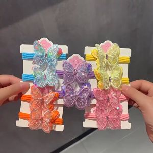 Ikat Rambut Anak Perempuan Bentuk Kupu-Kupu 2IN1 Kunciran Rambut Manik-Manik Kilau Sequin Warna Warni Gradasi Butterfly Hair Tie BRG