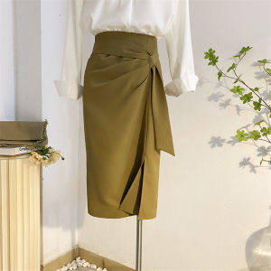 กระโปรงทรงเอเอวสูงสีพื้นสำหรับผู้หญิง กระโปรงทรงเอทรงเอยาวปานกลางสไตล์เกาหลี ทรงเข้ารูป กระโปรงทรงเอทรงเอ