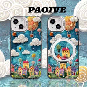 เคสโทรศัพท์แบบมีขาตั้งวาดด้วยมือในหมู่บ้าน ป้องกันการตกหล่นสำหรับ Apple 16promax iPhone 15 ปกป้อง Xiaomi 14 Huawei Mate60 pro รุ่นใหม่ Pura70 สำหรับผู้หญิง Oppo Reno13 Honor Vivos20