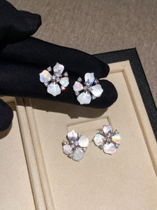 CAFFTI | Silver Needle Natural White Mother-of-Pearl Cubic Zirconia Flower Clover Earrings