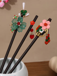 กิ๊บติดผมไม้สีดำสไตล์ย้อนยุคสำหรับผู้หญิงในวันตรุษจีน จี้ผมแบบหมุนเวียนสไตล์จีนโบราณ จี้ผมแบบเรียบง่ายและโมเดิร์น