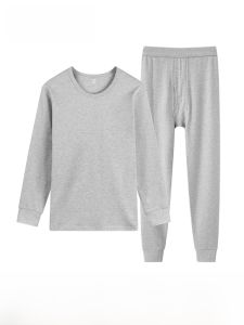 FuniBaoluo | เสื้อชั้นในผู้ชายแขนยาวผ้าฝ้ายแท้ ชุดเสื้อชั้นในฤดูใบไม้ร่วง/ฤดูหนาว อบอุ่น เสื้อชั้นในแบบสวมใส่ลำลอง ทรงหลวม คอกลม