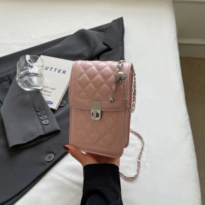 Summer Mini Silver Embroidered Diamond Grid Womens Crossbody Phone Bag Fashion Chain Single Shoulder Diagonal Bags