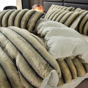 YAOKANG | Double-Layered Two-Sided Plush Bunny Fur-like Milk Velvet Coral Fleece Bed Set Winter