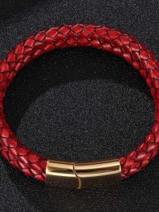 Couples Red Double Layer Winding Leather Rope Bracelet Snake Year Lucky Charm Simple Weaving Trendy Red Rope Womens Style