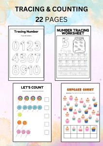 (PDF)Tracing And Counting Worksheet For Preshool And Montessori Suitable age 3-6 years old softcopy printed pdf worksheet