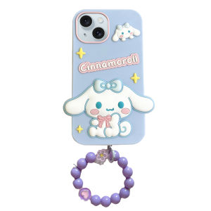 เคสโทรศัพท์ซิลิโคนเหลวนวัตกรรมรูปทรง Cinnamoroll พร้อมสร้อยข้อมือสำหรับ iPhone 11 12 13 14 15 Series
