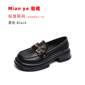 Leather Style~Womens High Heels Autumn Winter British Style Black Fleece Thick Bottom 34 Small Size Slip-On Shoes