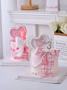 [Ready Stock] Pearl Love HB Cake Decoration Cake Topper 白色珍珠爱心生日快乐蛋糕装饰摆件插件