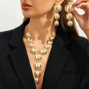Ingemark | Ingemark Women Punk Metal Y-Shaped Chain New Jewelry Set Exaggerated Geometric Smooth Circular Spliced Long Necklace Earrings