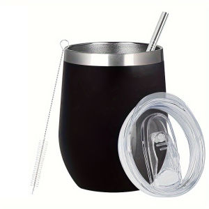 12 Oz Insulated Wine Tumbler with Lid Double Wall Vacuum Stainless Steel Wine Glass Coffee Mug Insulated Tumbler Cup for Champaign Cocktail Beer
