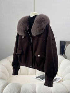 Womens Whole Skin Fox Fur Collar down Parka Coat Suede Leather Fur Integrated Winter New Style Warmth Decorative Short Model