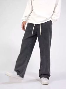 4 สี กระบอกเอว สูง เอวยางยืด ปรับเอวด้วยเชือก เข้ากับทุกแนว สำหรับใส่สบาย ฟ้าอ่อน ดำ ยีนส์ และเทา