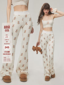 กางเกงขายาวทรงตรงลำลองสำหรับผู้หญิง สไตล์หวาน กางเกงขายาวทรงตรงยาวคลุมเข่า ทรงหลวม ทรงหลวม เอวยางยืด สไตล์หวาน