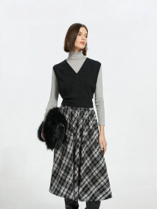 Vero Moda | High Waist Retro Plaid A-Line Stylish Versatile Midi Skirt