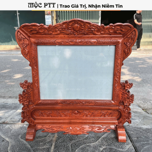Khung Ảnh Thờ mẫu Hoa Mai Viền Gấm gỗ Hương Đá cỡ ảnh 40 x 30 cm