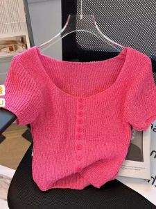 YUFUQING | เสื้อยืดแขนสั้นผ้าไหมน้ำแข็งถักสไตล์เกาหลีสำหรับผู้หญิงในช่วงฤดูร้อน เสื้อผ้าทำงานสไตล์เกาหลีแบบลำลองสำหรับผู้หญิง