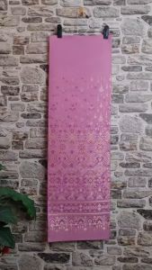 240.ผ้าไหมแกมฝ้าย ผ้าทอทั้งผืน ลายแพรวาฉัตรสวรรค์ สีชมพูหวาน